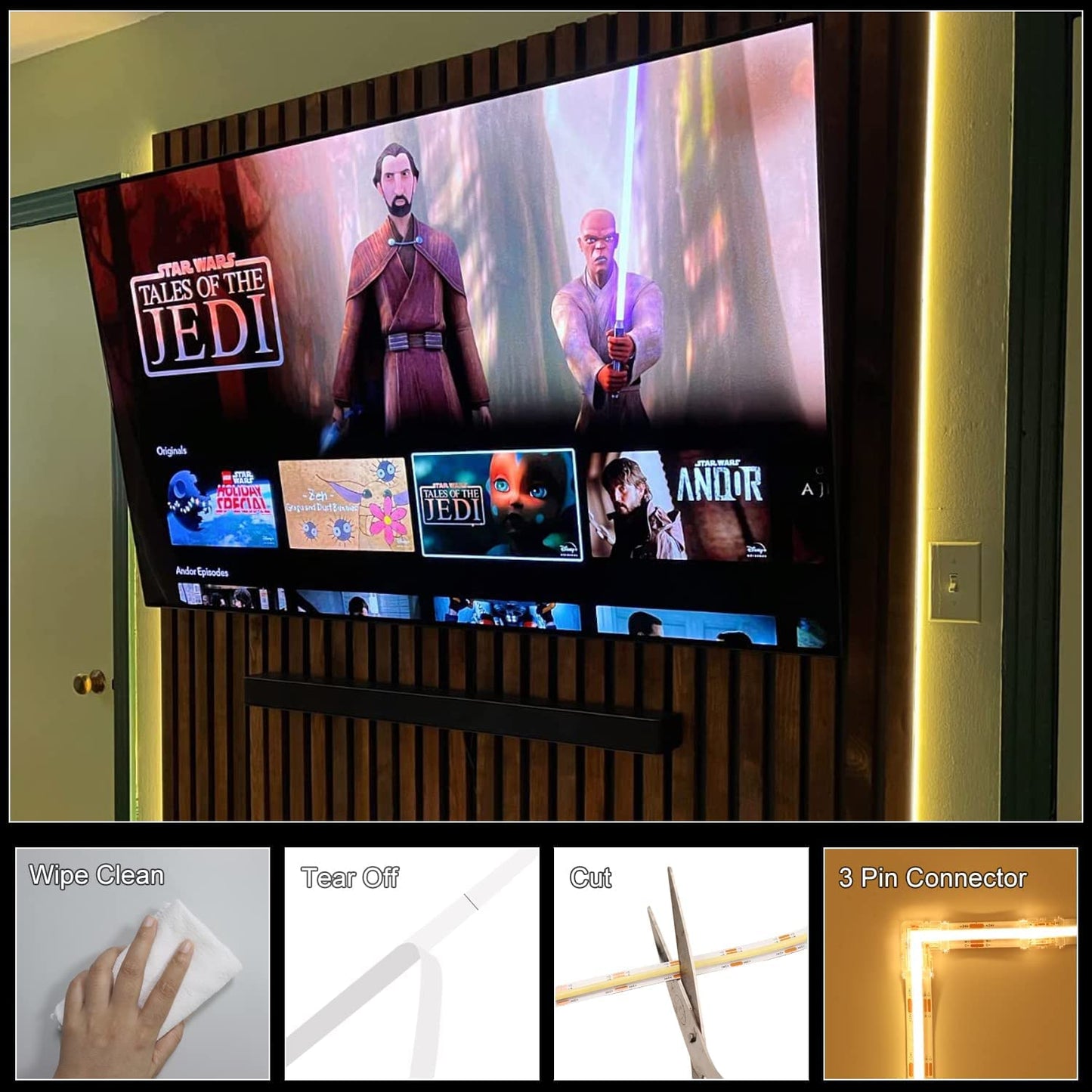 COB LED strip 6m 24V dimmable white, BUNACET LED bar band stripes light strip warm white 3000K-6500K cool white 3456 LEDs, with power supply RF remote control & APP Bluetooth for kitchen bedroom decoration