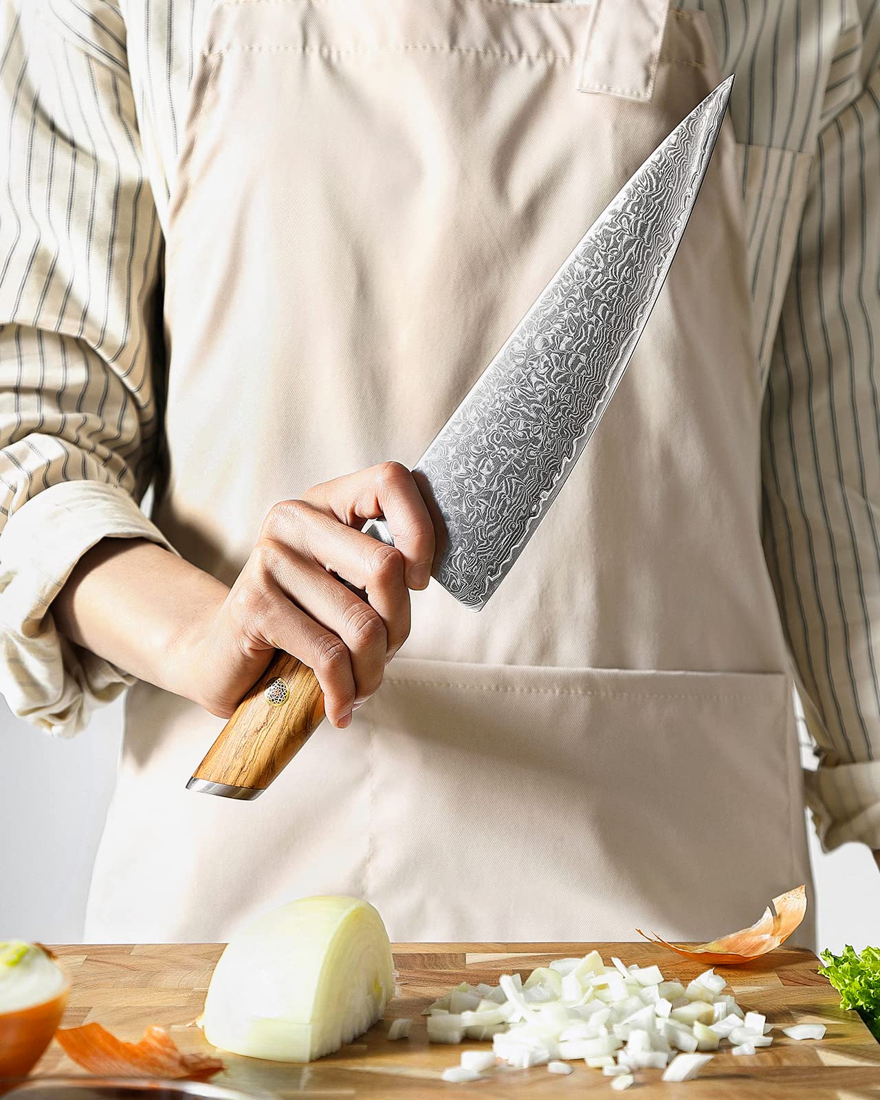 XINZUO 21.2cm chef's knife 73 layers damascus powder steel, professional gyuto knife, hand-forged sharp blade kitchen knife-with ergonomic olive wood handle - Lan Series