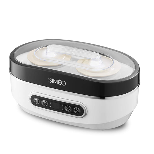 Simeo Siméo YVA640 Yogurt Maker, 20 W, for Classic Yogurt at Home, with Plant-based Drinks and Desserts, 125 ml, 500 ml - 30 x 17 x 15.3 cm, Plastic, 8 Ceramic Pots + 2 Glass
