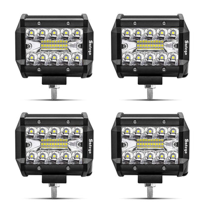 Safego 4 inch 60W LED work light with 6000LM, suitable for cars, off-road vehicles, trucks, excavators, SUVs, UTVs, and ATVs. IP67 waterproof and ideal for use on tractors. Set of 4 lights.