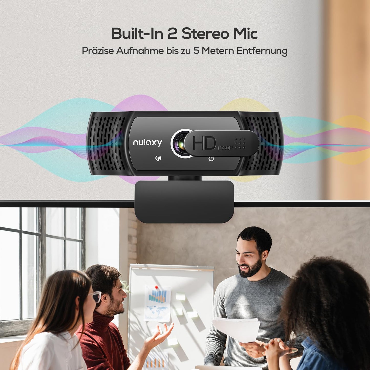 Nulaxy C900 Webcam with Built-in Microphone, FHD 1080P Webcam with Cover, USB Plug & Play, Laptop PC Camera for Video Streaming, Conference, Gaming, Compatible with Windows, Linux, Android