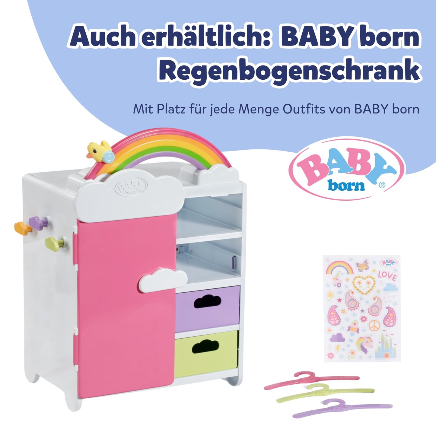 BABY born Rainbow Bed, doll bed with rainbow lights and soothing lullaby, includes reversible bedding, 835999 Zapf Creation