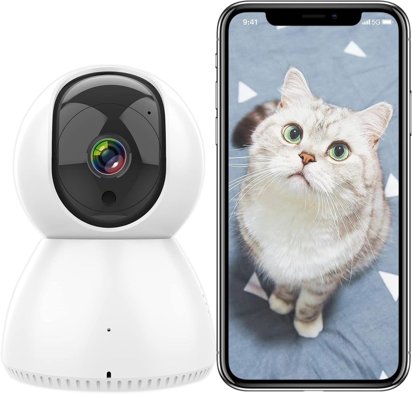 ANTELA Surveillance Camera Indoor 2.4/5GHz WiFi, 1080P WLAN Indoor Camera, 355°/90°, 2-way Audio, IR Night Vision, Motion Detection, Compatible with Alexa/Google Home (1pc)