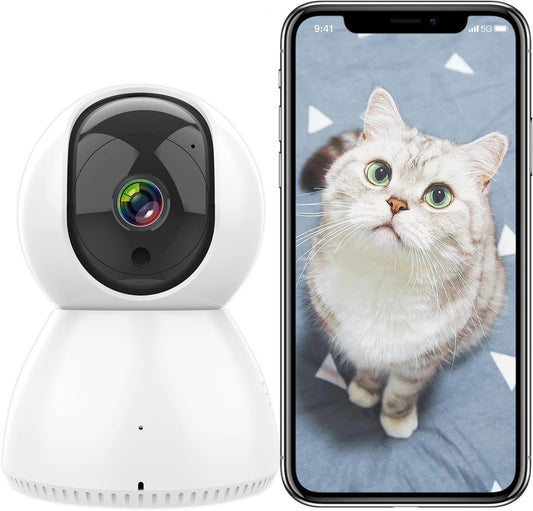 ANTELA Surveillance Camera Indoor 2.4/5GHz WiFi, 1080P WLAN Indoor Camera, 355°/90°, 2-way Audio, IR Night Vision, Motion Detection, Compatible with Alexa/Google Home (1pc)