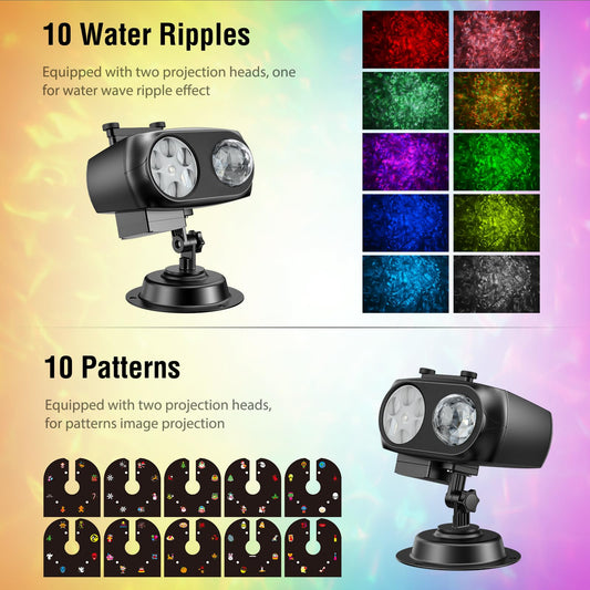 YAZEKY Christmas Outdoor Projector - 10 Films 2-in-1 LED Projection Lamp Christmas with 8 Patterns 10 Colors, Waterproof Christmas Light Projector with Remote Control for Christmas Party Decor.