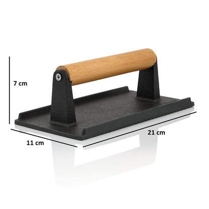 BBQ-Toro Meat Press Cast Iron | 4 Pieces | 1 kg Grill Weight with Wood Handle | Burger Press, Meat Press | Steak Press, Burger Smasher Cast Iron | Gas Grill Weights, Grill Press for Meat
