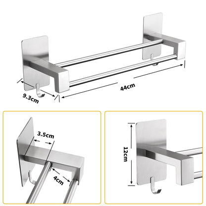ALOCEO 44CM towel holder without drilling, made of SUS304 stainless steel. Double adhesive towel rack for bathroom, kitchen, shower wall. Silver color.