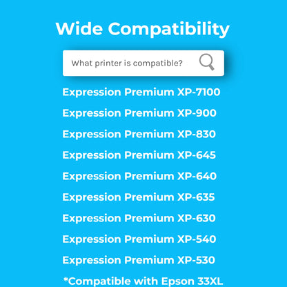 Cartridgeify 33XL cartridges Compatible with Epson 33 XL printer cartridges Multipack, for Expression Premium XP-7100 XP-900 XP-830 XP-645 XP-640 XP-635 XP-630 XP-540 XP-530