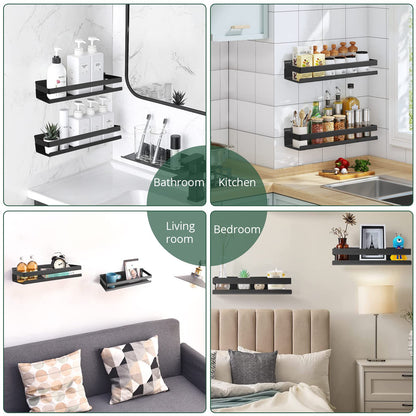 JiGiU shower shelf without drilling, 2 pieces stainless steel bathroom organizer, self-adhesive or drill, black shower caddy with large capacity for bathroom kitchen.