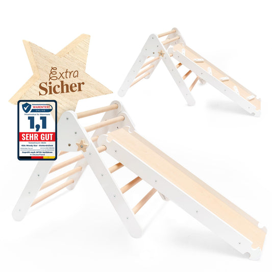 Kids Woody Star® climbing triangle with slide/climbing ladder 2in1 set [EXTRA SAFE] indoor climbing frame from 1 year | Pikler triangle climbing arch | Montessori toy | Foldable