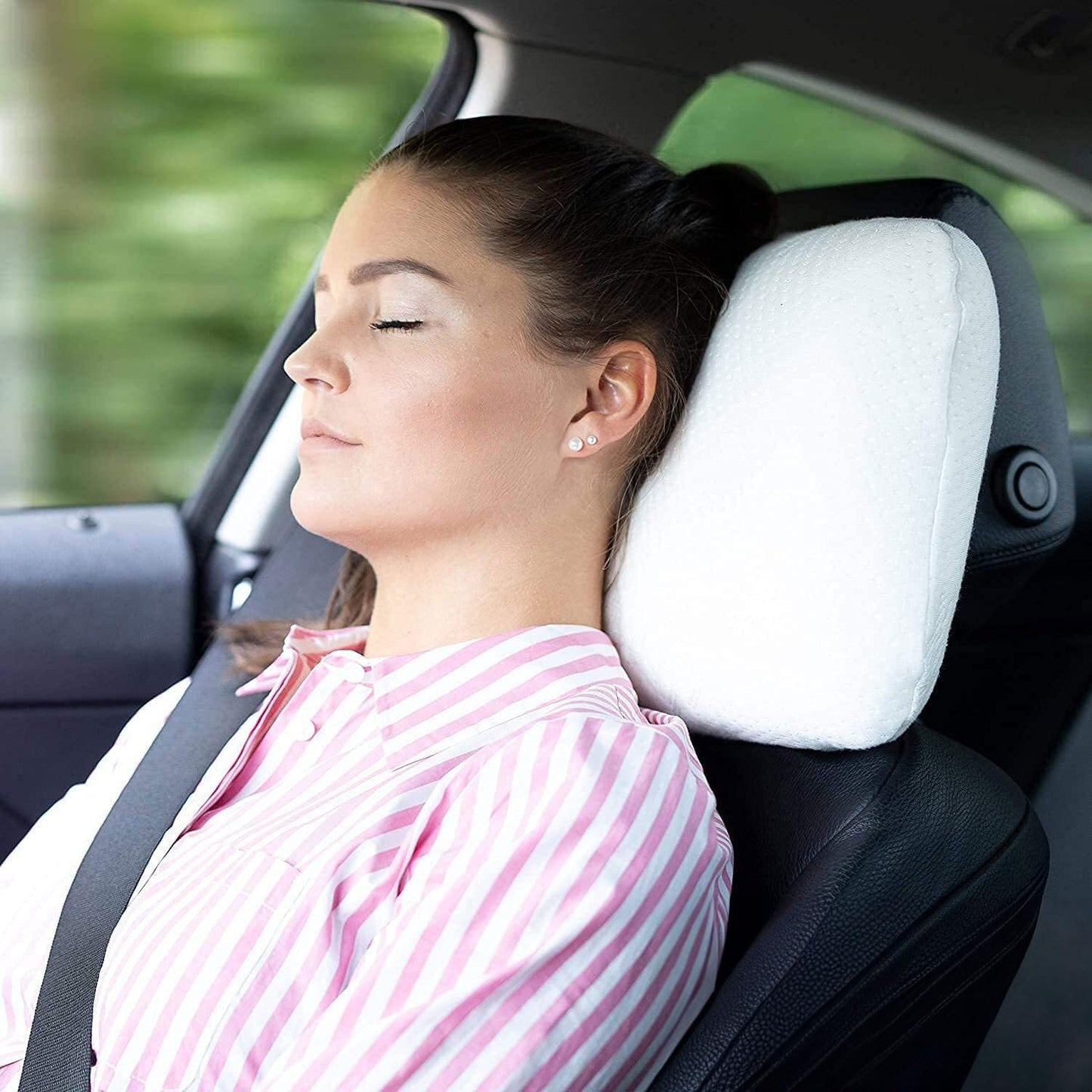 Travel pillow VOLAR Aloe Vera made of visco foam with bamboo activated charcoal | Orthopedic neck pillow with free cotton cover | Neck support pillow, headrest for travel, car, camping | 40x25x10 cm