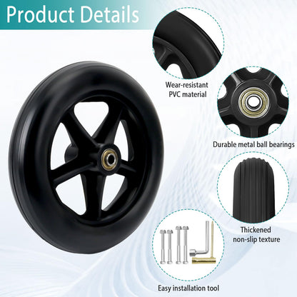 200mm Solid Replacement Wheels-2 pieces Replacement Wheel Walker Front Wheels, Non-Slip & Shock Absorption, Replacement Wheel for Wheelchairs-8mm Bearing Inner Diameter For Wheelchairs, Walkers, Crutches, Wheel Replacement