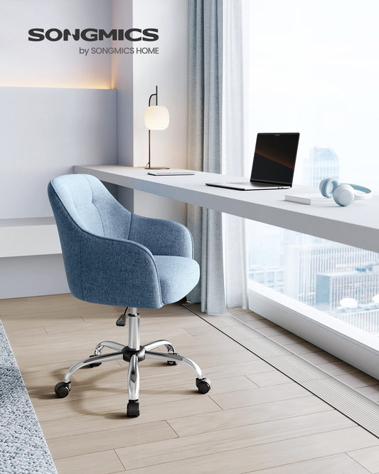 SONGMICS home office chair, swivel chair, desk chair, height adjustable, weight capacity up to 110 kg, breathable fabric, for study room, bedroom, blue OBG019Q01