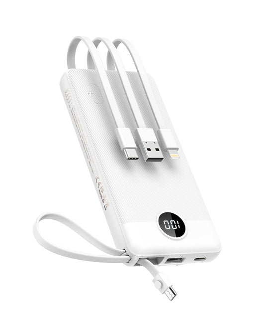Powerbank 10000mAh Power Bank with Cable VEEKTOMX USB C Powerbank External Mobile Batteries with 5 Outputs LED Display External Battery Compatible with iPhone/Samsung Galaxy/Xiaomi/Huawei/iPad, etc.