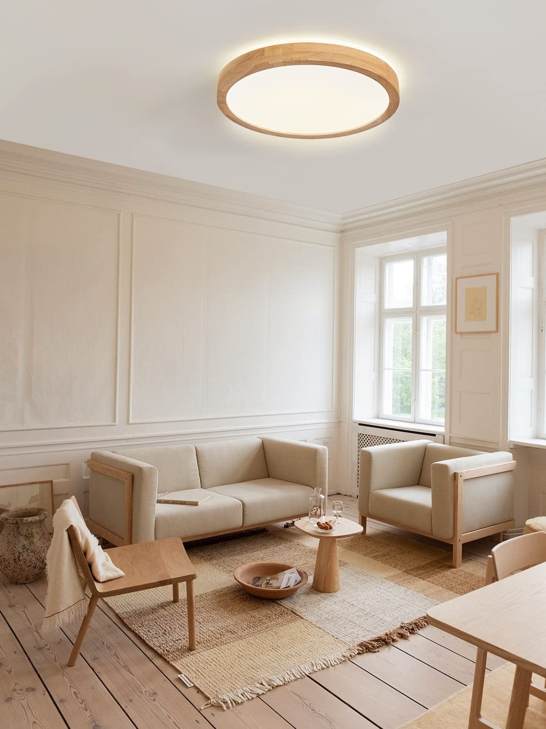 Bearolc LED Ceiling Light Wood, 360° Glow Φ30cm Ceiling Lamp Living Room, 24W 4500K Neutral White Ceiling Light Round Lamp for Bedroom/Office/Kitchen/Children's Room/Hallway/Balcony