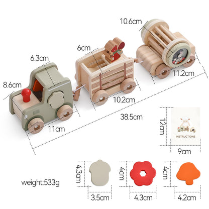 Mamimami Home Combined Train Wood Montessori Toy for Kids wooden train toy set with blocks and rattles Suitable for 1 year old boys girls
