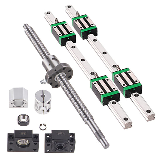 GooEquip linear guide HGR20 300mm rail with 4PCS slider block + 1PCS SFU1605 350mm ball screw with ball nut, BF12/BK12 support, DSG16H, coupling for 3D printer CNC machine.
