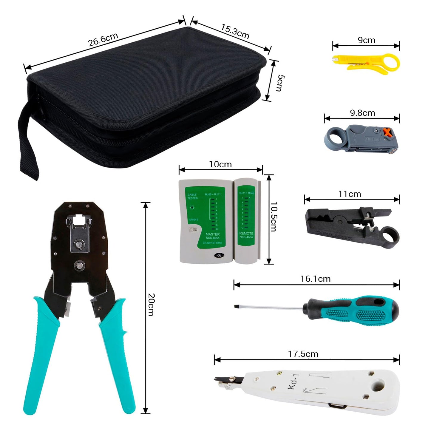 SGILE 12 in 1 Network Tool Set for RJ45, RJ11, RJ12, Repair Tools, Cable Tester Kit, Patch Cable Tester, LAN Cable Tester for DIY Home Computer Maintenance.