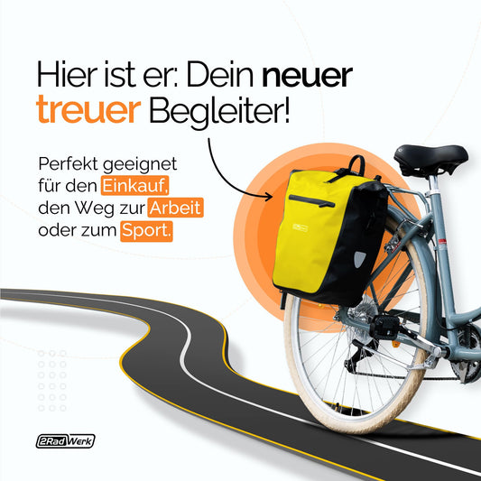 2Radwerk bicycle bag for luggage rack, 25.4 l, 100% waterproof, with carrying handle and shoulder strap, bicycle rack bag, luggage rack bag, bicycle bags rear, 56.5 x 30 x 15 cm