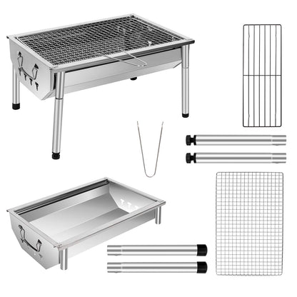 SunJas picnic grill stainless steel charcoal grill small portable camping grill detachable BBQ grills for outdoor garden party etc. (40 x 28 x 21.5 cm)