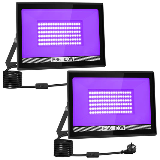 LED Blacklight Spotlight 100W, T-SUNUS LED UV Spotlight Outdoor with Plug IP66 Waterproof 400-405NM Blacklight UV Floodlight UV Floodlight Decor for Neon Colors Disco Bar Party Halloween
