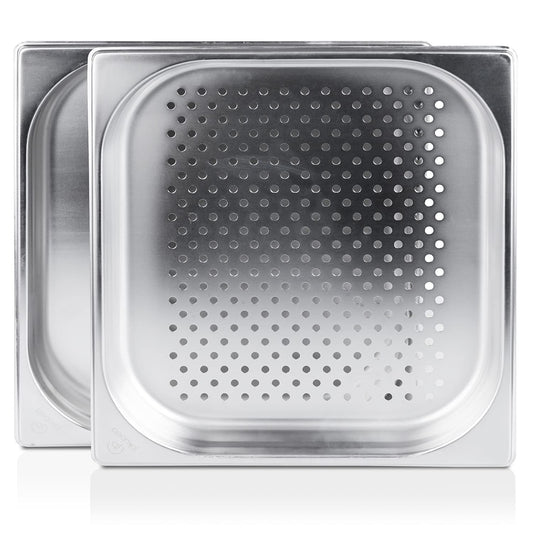 jokobela 2-piece GN container set :: 1x perforated / 1x non-perforated :: suitable for Gaggenau, Miele, and Siemens steam ovens (stainless steel, dishwasher safe, GN 2/3, W 32.5 x L 35.4 x 40mm deep)