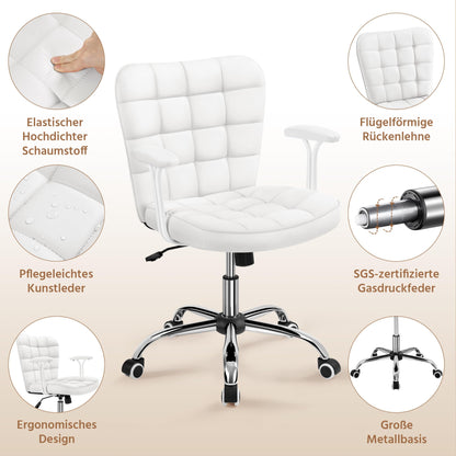 Yaheetech home office chair desk chair office chair work chair made of faux leather, swivel chair with soft armrests, height adjustable padded chair computer chair with wheels, white