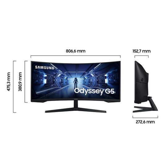 Samsung Gaming Monitor G5 C34G55TWWP, 34 inch, VA panel, UWQHD resolution, AMD FreeSync Premium, curvature 1000R, refresh rate 165 Hz, response time 1 ms (MPRT), black