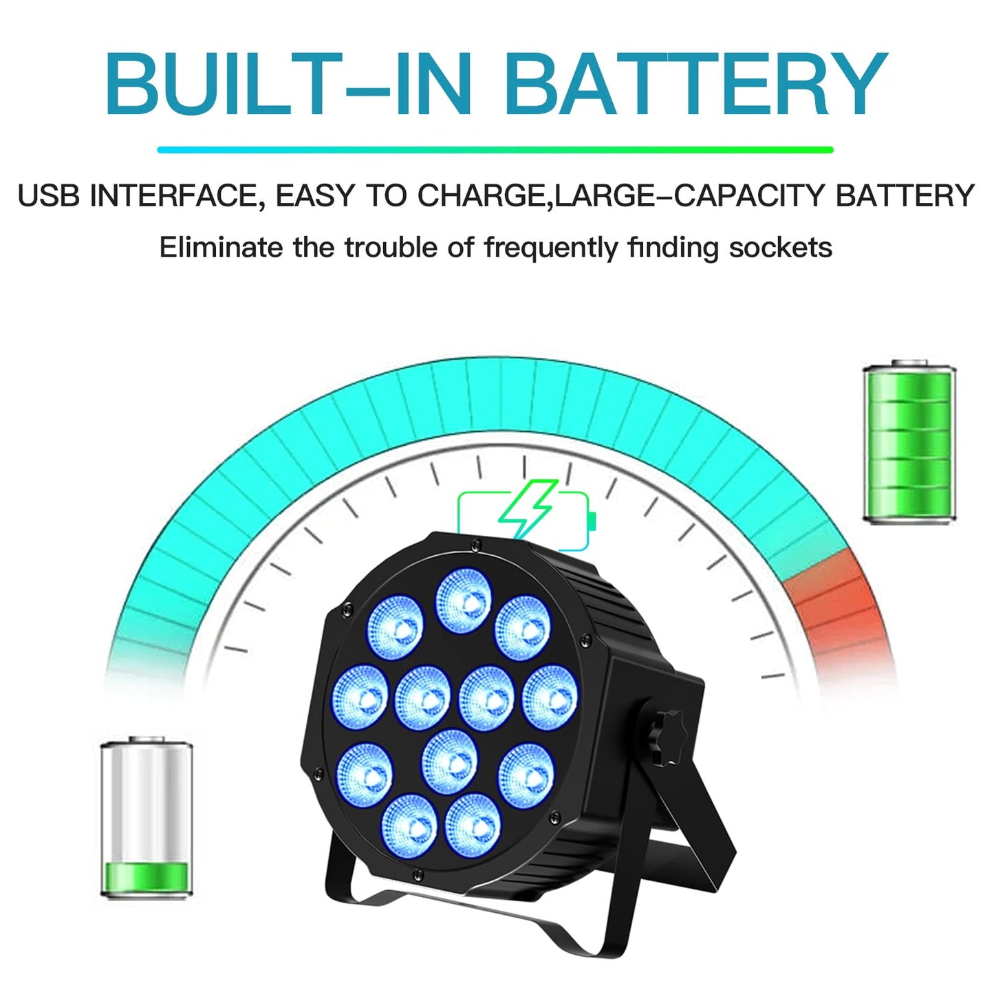 ZonQoonz 4 PCS RGBW Battery Powered Stage Lights, 24W Rechargeable Par Light with Timer Function and 7 Lighting Modes, 8 CH Battery Spotlights Outdoor for Wedding Bar DJ Show Disco