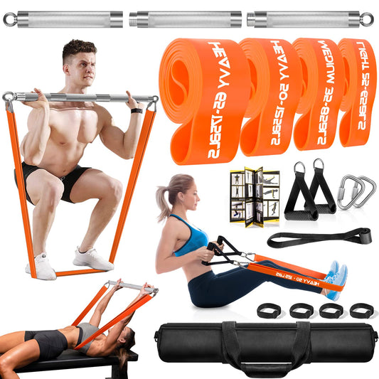 DASKING Fitness Bands Strength Training with Bar, Resistance Bands Set- 4 Resistance Bands, 98cm Detachable Fitness Bar, Handles for Pull-Up Bands - Home Fitness Equipment, Home Gym Sport Equipment