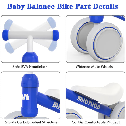 MHCYLION Kids Balance Bike from 1 year old with 4 wheels for 10-24 months baby, First Ride-On Bike for Boys Girls as gifts- Dark Blue