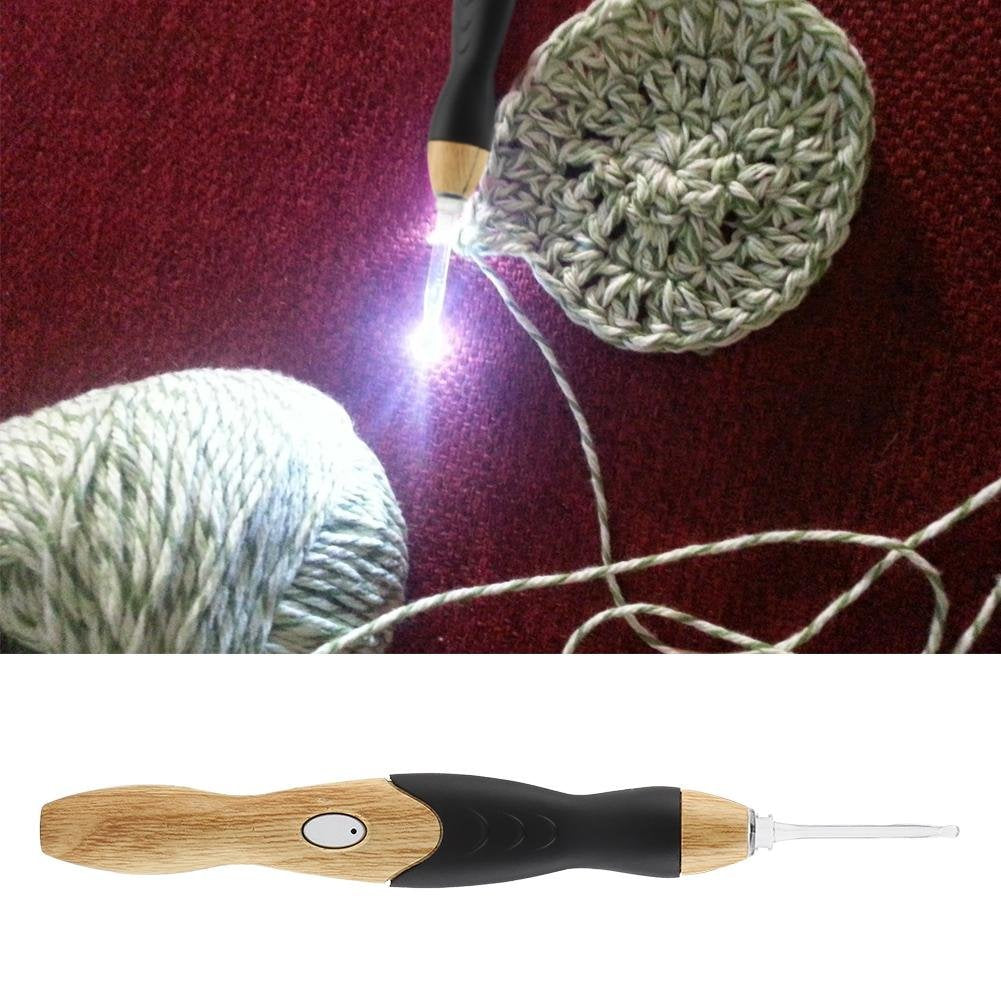 LED Crochet Hook Set, 9-in-1, USB Rechargeable, Illuminated Crochet Hooks with Light, Hand Weaving Sewing Tools (Silicone Handle)