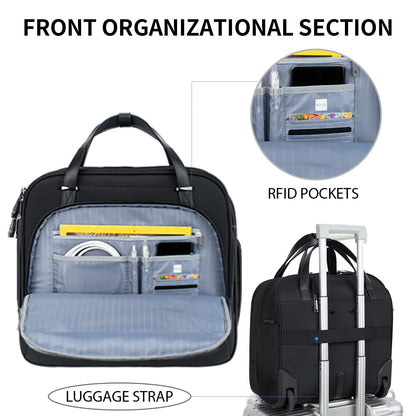 EMPSIGN Trolley Business Rolling Laptop with wheels, Rolling laptop bag for women fits up to 15.6 inch laptop, Rolling briefcase on wheels, Water resistant, with RFID pockets, black