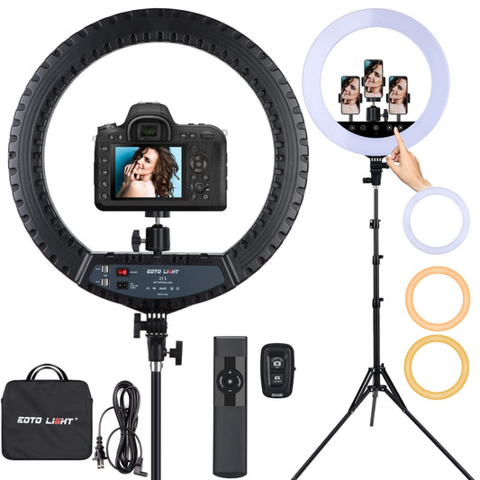 21-inch LED ring light with tripod stand, large ring light with touch panel for YouTube vlog video recordings, makeup studio portraits with remote control, CRI>97.