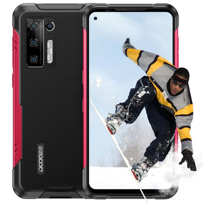 DOOGEE S97 PRO outdoor smartphone with 40m laser rangefinder, 8GB+128GB, 8500mAh battery (wireless charging), 6.39" UHD display, IP68, NFC/GPS, Android 11. Available in red. No contract required.