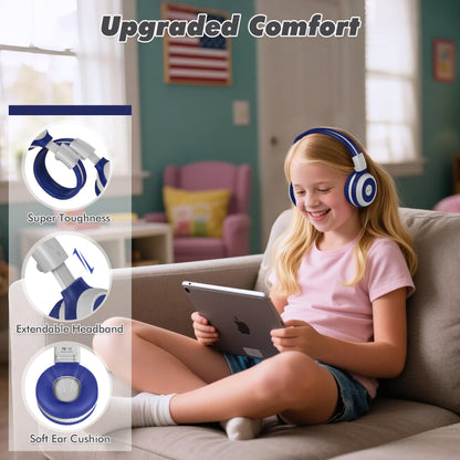 SIMOLIO Kids Bluetooth Headphones, Wireless Headphones with Volume Control, Portable & Foldable Headphones with Hard Case for Boys Teens Teenagers for Travel/Flight - Gray