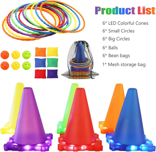 VATOS Light Up Throwing Games Outdoor Games Garden Games for Kids 3 4 5 6 years, Ball & Ring & Bean Bag Toss Game Set, Toss Game Garden Toy Games for Outside Outdoor Games Toy for Kids