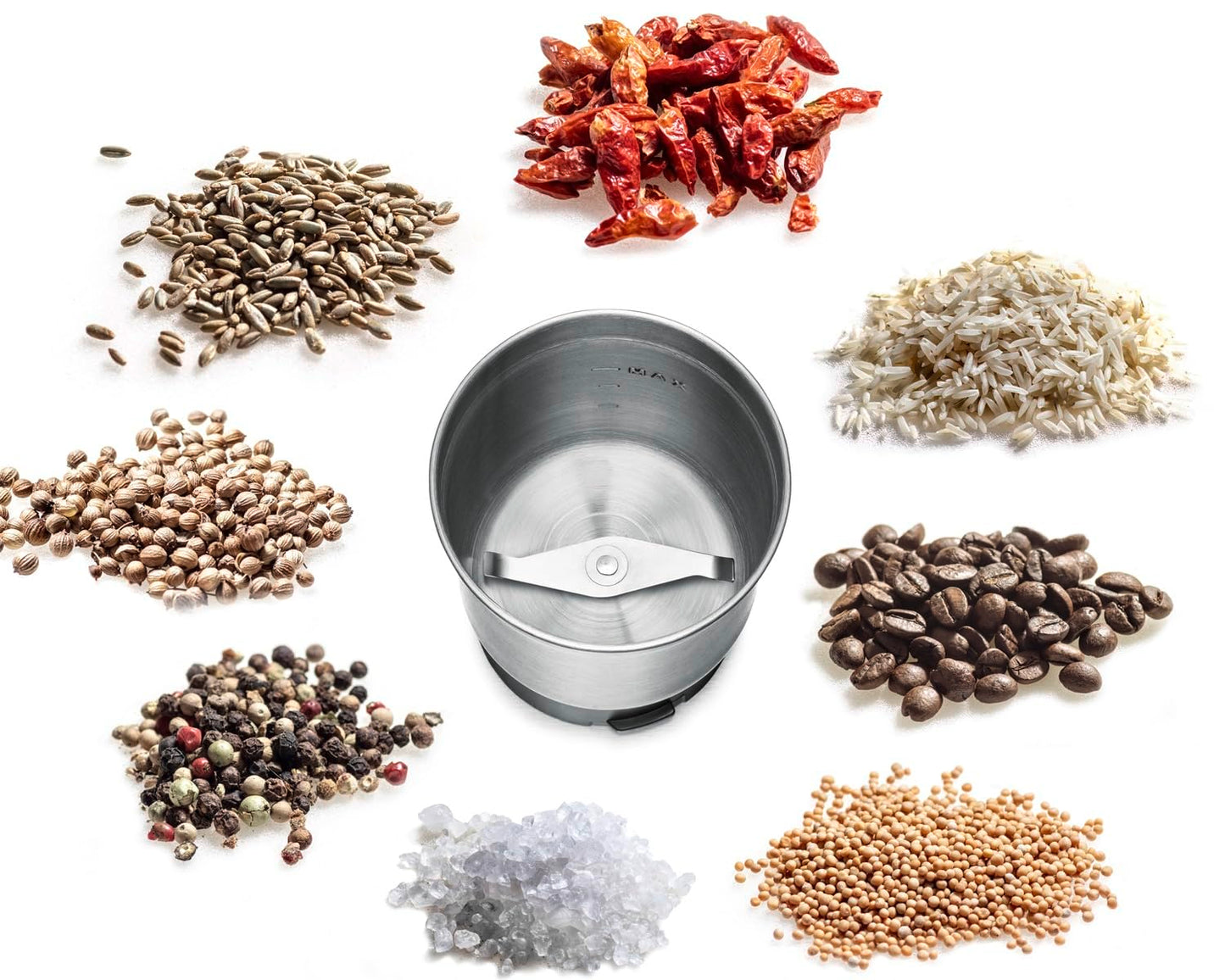 ROMMELSBACHER spice and coffee grinder EGK 200-2 stainless steel container with chopping and special blades, capacity 70 g, grind level adjustable by grinding time, suitable for pesto, spices, nuts, sugar, 200 watts