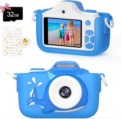 Kriogor Kids Camera, Digital Camera for Selfies and Videos with 16MP/Dual Lens/2" Screen/1080P HD/32G TF Card/9x Digital Zoom. Perfect birthday gift for kids.