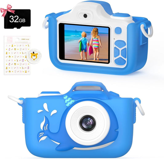 Kriogor Kids Camera, Digital Camera for Selfies and Videos with 16MP/Dual Lens/2" Screen/1080P HD/32G TF Card/9x Digital Zoom. Perfect birthday gift for kids.