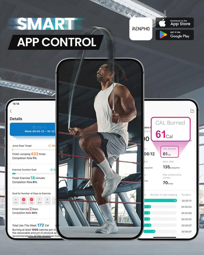 RENPHO Intelligent Jump Rope for Fitness with App Data Analysis, Jump Ropes for Home Gym, Crossfit, Exercise for Men, Women, Kids, Black-001