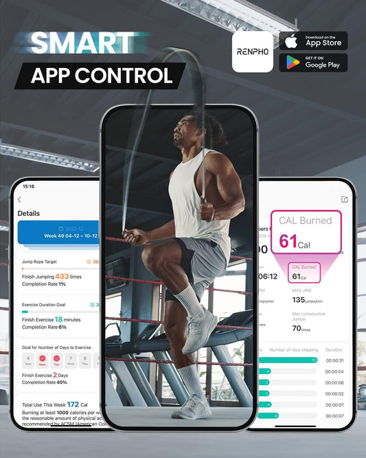RENPHO Intelligent Jump Rope for Fitness with App Data Analysis, Jump Ropes for Home Gym, Crossfit, Exercise for Men, Women, Kids, Black-001