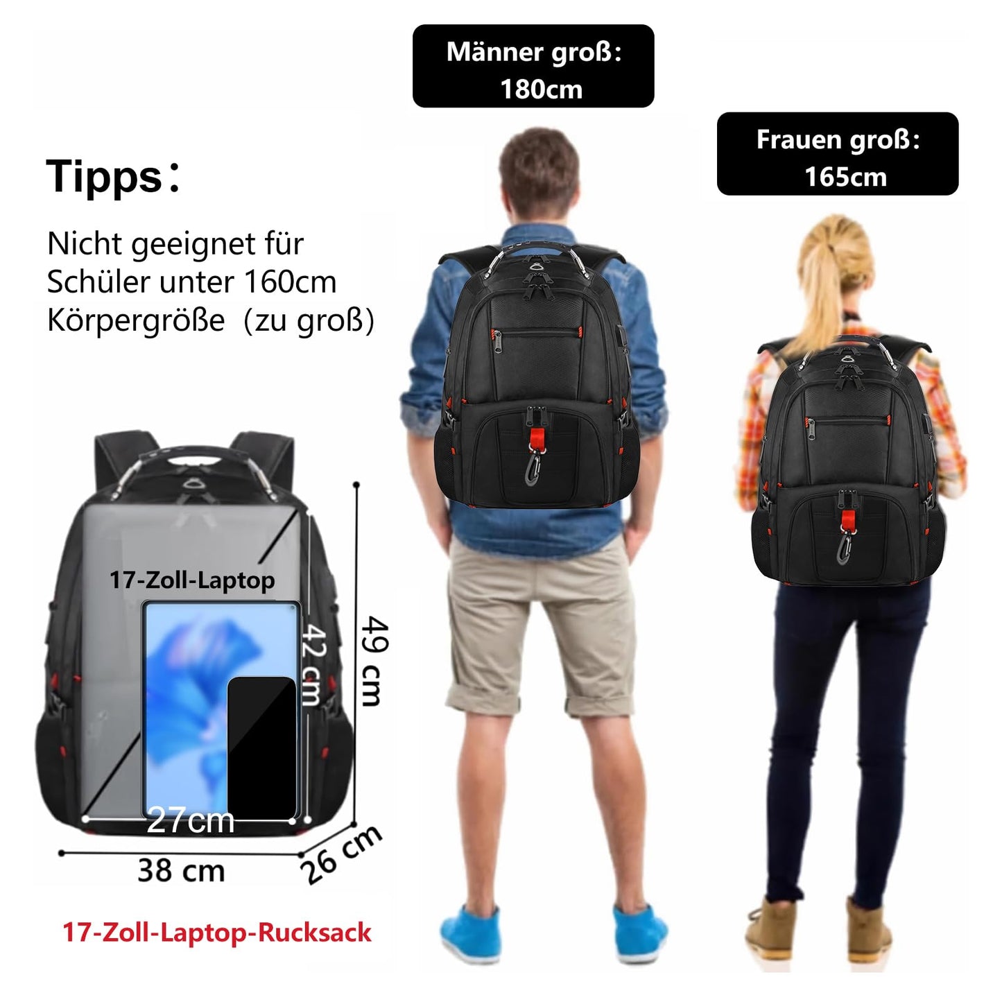 MATEIN Large Laptop Backpack Men 50L, 17.3 Inch Work Waterproof Backpack Laptop Bag Travel Backpack, School Backpack Teenage Boys Anti Theft Business Black