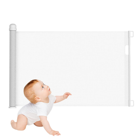 Froadp PVC door guard, retractable baby gate for children and pets, retractable stair safety blind, dog barriers door gate, mobile safety barrier (0-180cm, white)