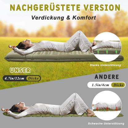 Herenear camping self-inflating sleeping pad, self-inflating sleeping pad ultra-light with pillow, waterproof portable camping air mattress with foot pump for hiking, outdoor, travel, beach.