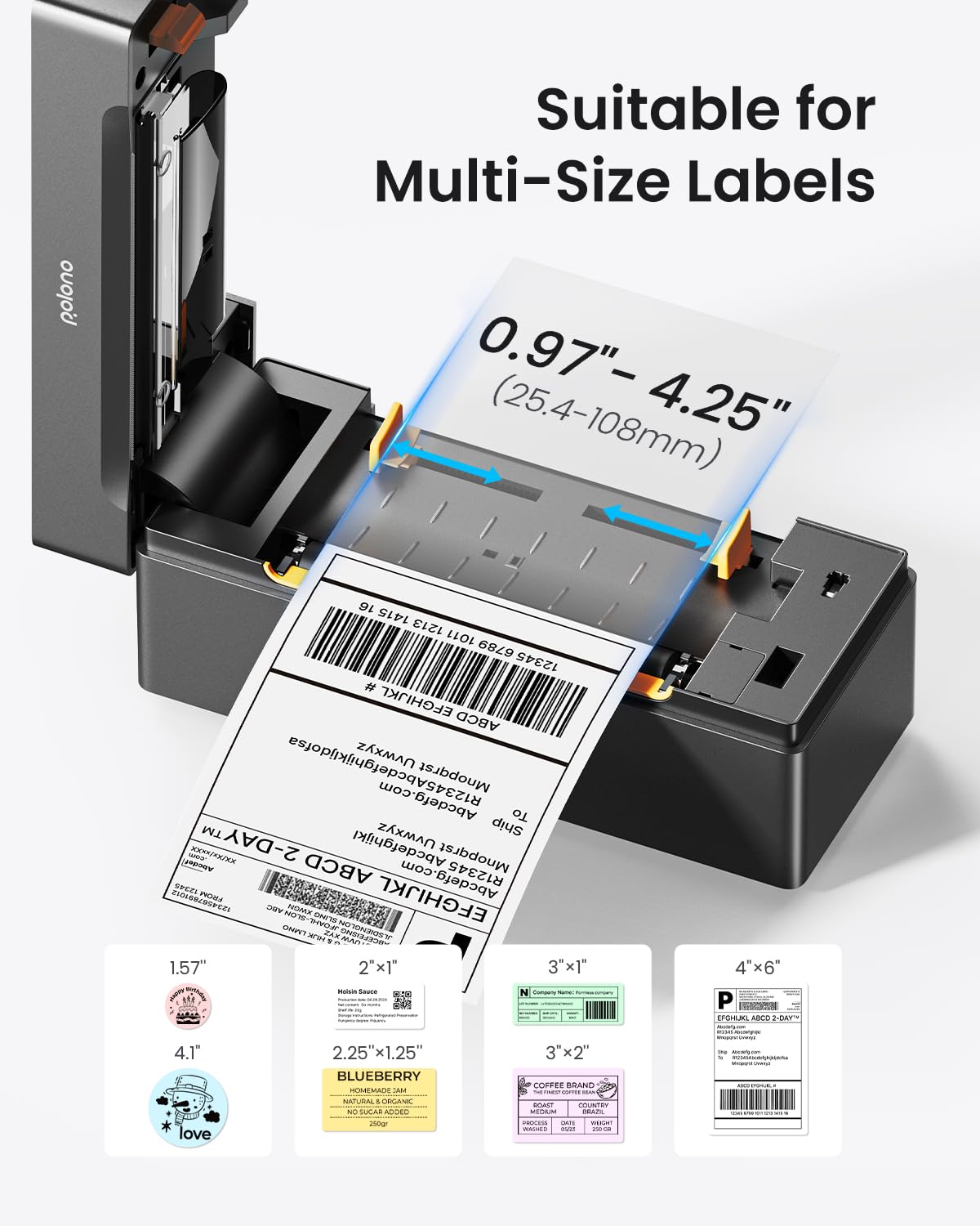 POLONO Bluetooth Label Printer, Labeling Machine 4x6 DHL label printer, Label Printer for iOS, Android, Windows and Mac, Compatible with Amazon, Ebay, Shopify, Etsy, USPS (black)