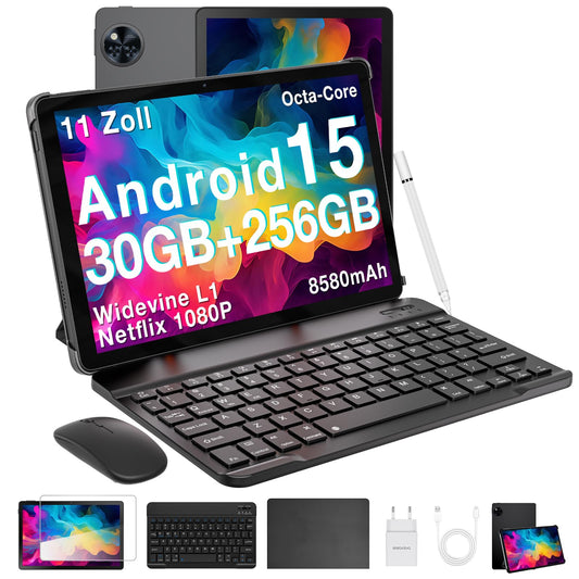 DOOGEE U11 Pro Android 15 Tablet 11-inch, 30GB+256GB (2TB TF) Gaming Tablets, 8580mAh, 90Hz Display, WiFi 5, T7200 Octa Core, 13MP+5MP, Tablet with Keyboard, Stylus, Mouse, Case, Black