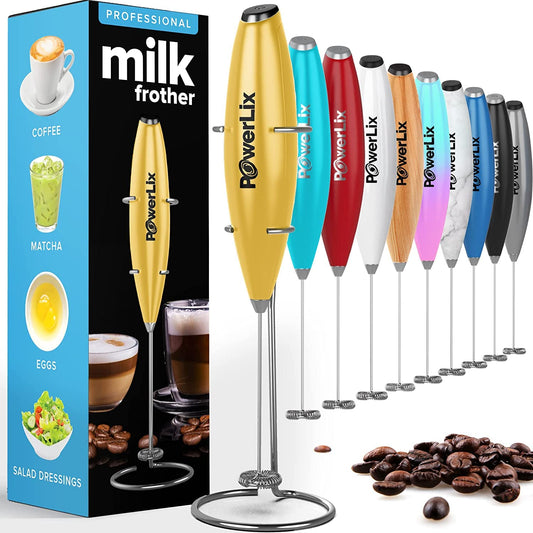 PowerLix Milk Frother Wand, Electric Milk Frother - with Stainless Steel Stand 15-20s, 19000 RPM, Battery Operated Milk Frother for Coffee, Latte, Cappuccino, Hot & Cold Chocolate