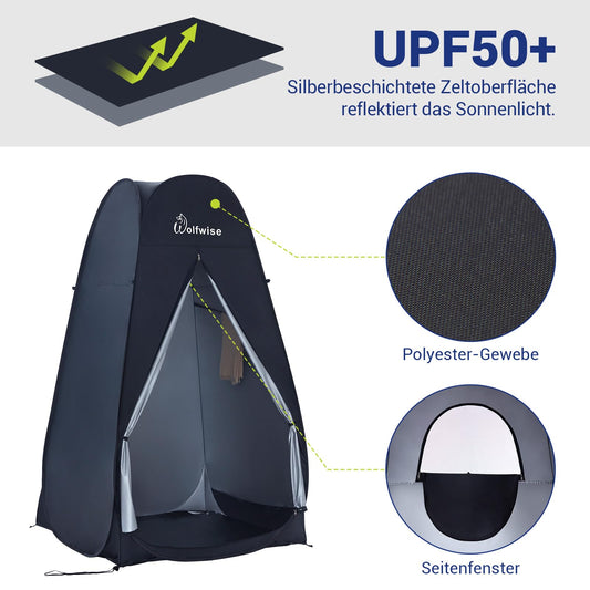 WolfWise Pop-Up Shower Tent, Large Toilet Tent, Changing Room, Portable Camping Shower Cabin WC Tent Mobile Changing Room Outdoor Privacy Tent Spacious Private Tent for Hiking Beach Black