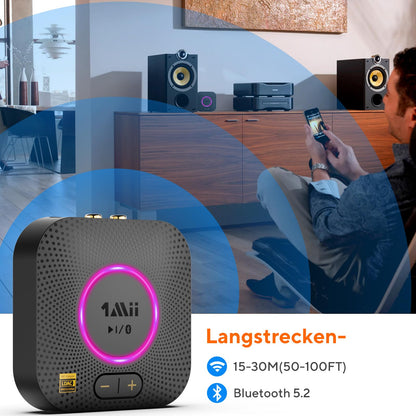 1Mii B06S+ Bluetooth 5.2 receiver, HiFi audio adapter with LDAC, volume control, aptX HD & Low Latency wireless receiver for stereo system speakers, with 3.5mm/RCA outputs